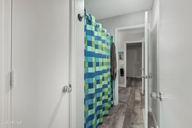 bathroom featuring wood-type flooring