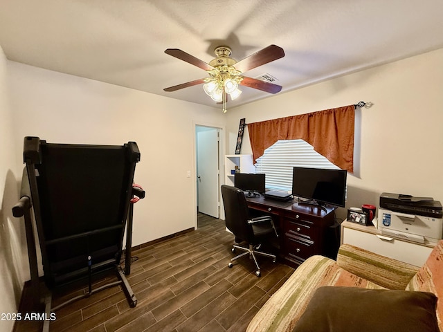 1758 E San Xavier Dr, Casa Grande, AZ 85122 - office space with ceiling fan, dark wood finished floors, and baseboards