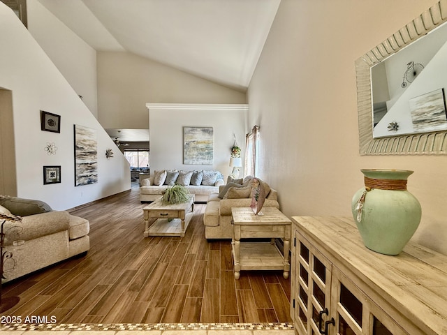 1758 E San Xavier Dr, Casa Grande, AZ 85122 - living area featuring dark wood-style floors and high vaulted ceiling