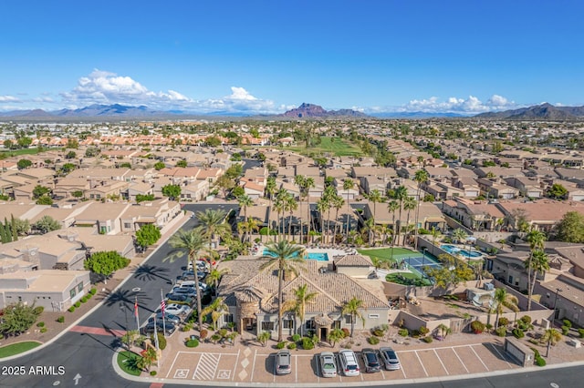 drone / aerial view featuring a mountain view