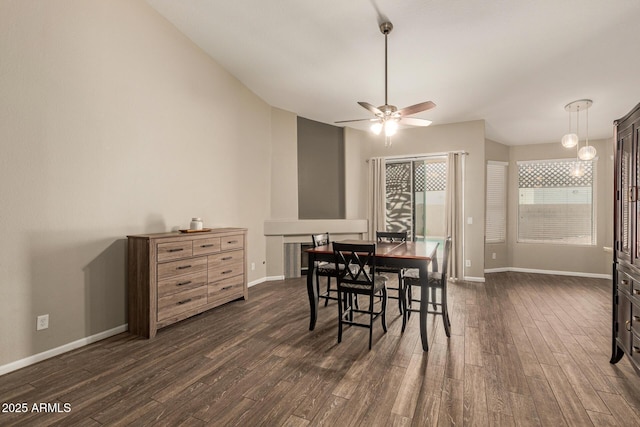 3946 N 112th Ave, Avondale, AZ 85392 - dining space featuring dark wood-style floors, ceiling fan, and baseboards