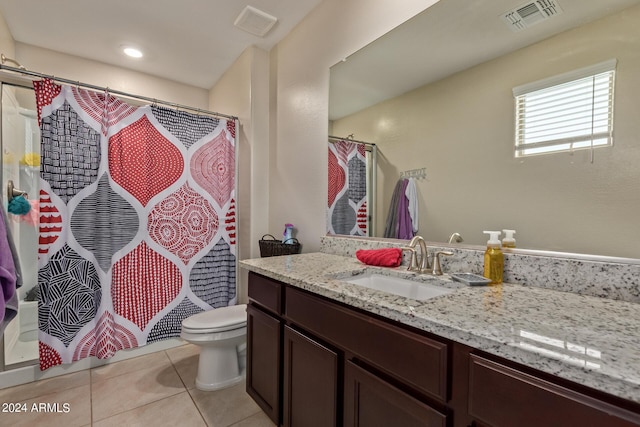 3929 S 79th Ln, Phoenix, AZ 85043 - bathroom with vanity, curtained shower, tile patterned flooring, toilet, and visible vents