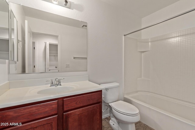 full bathroom with vanity, shower / tub combination, and toilet