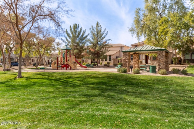 view of jungle gym with a yard