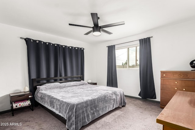 bedroom featuring carpet flooring and ceiling fan