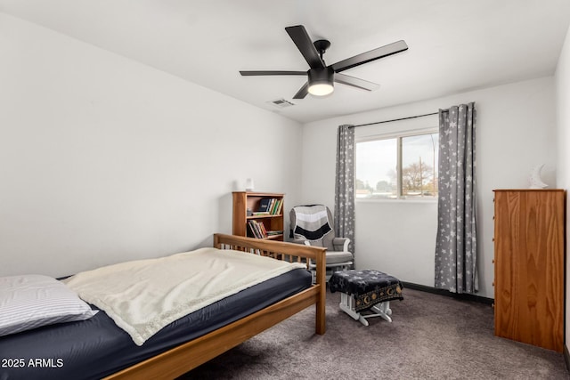 bedroom with carpet floors and ceiling fan