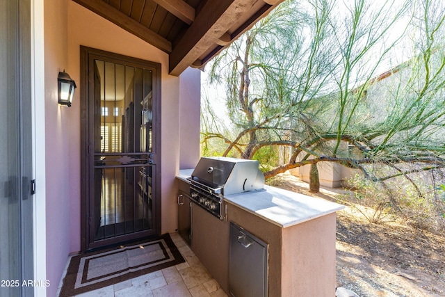 view of patio / terrace featuring exterior kitchen and a grill