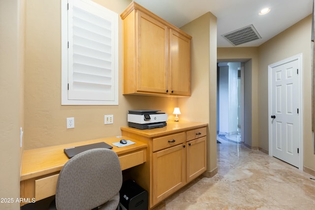 office space with recessed lighting and visible vents