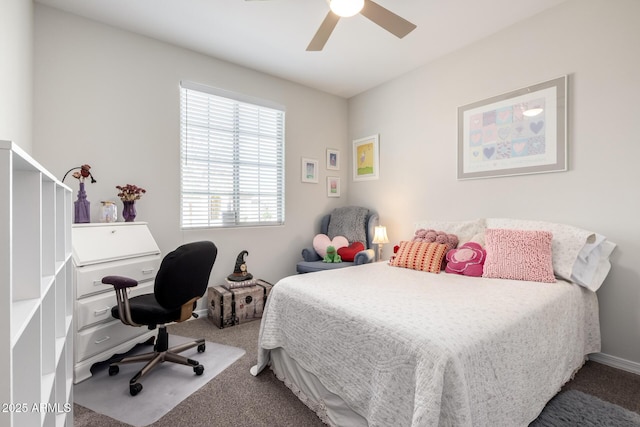 bedroom with carpet floors and ceiling fan