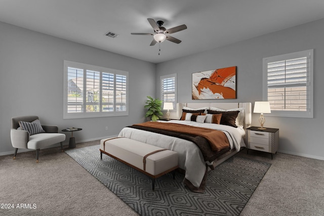 bedroom with carpet flooring and ceiling fan