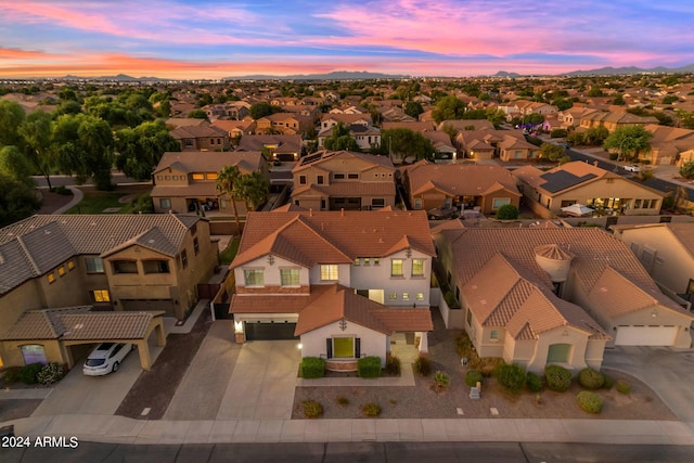 view of aerial view at dusk