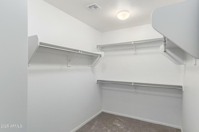 walk in closet featuring visible vents and carpet floors