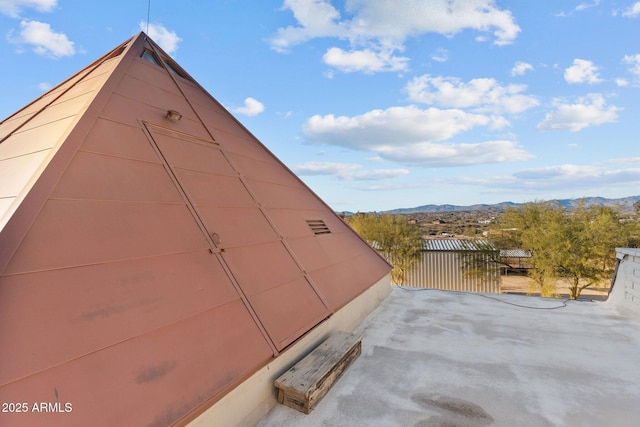 exterior space featuring a mountain view