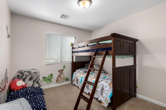 bedroom featuring carpet, visible vents, and baseboards