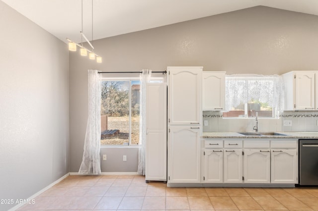 kitchen with dishwasher, sink, and white cabinets