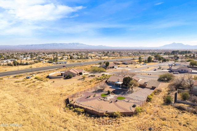 drone / aerial view featuring a mountain view