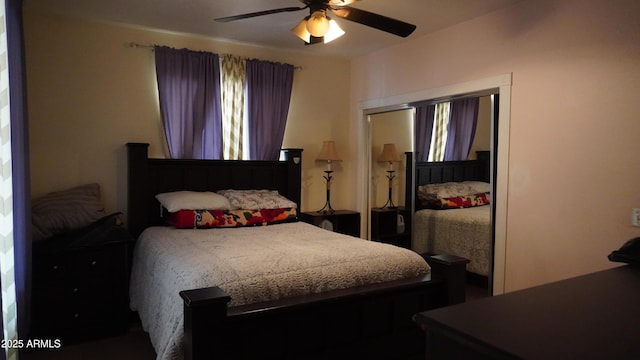 bedroom featuring a closet and ceiling fan