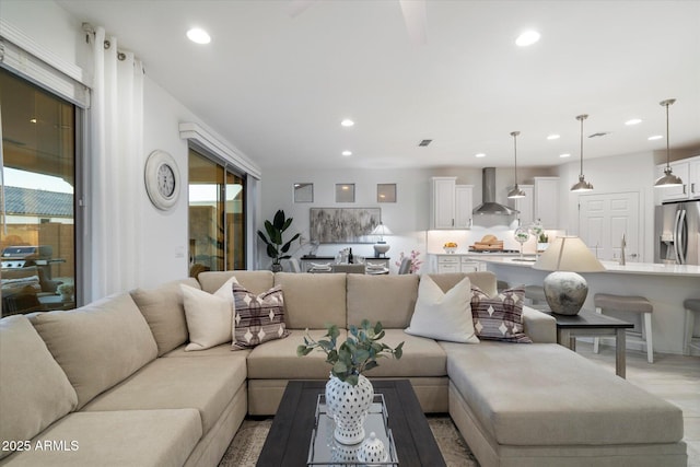 living area with recessed lighting