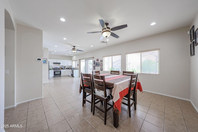 11563 W Jefferson St, Avondale, AZ 85323 - dining space with recessed lighting, plenty of natural light, ceiling fan, baseboards, and light tile patterned floors