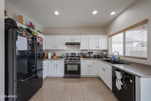 11563 W Jefferson St, Avondale, AZ 85323 - kitchen with black appliances, under cabinet range hood, a sink, recessed lighting, and white cabinetry