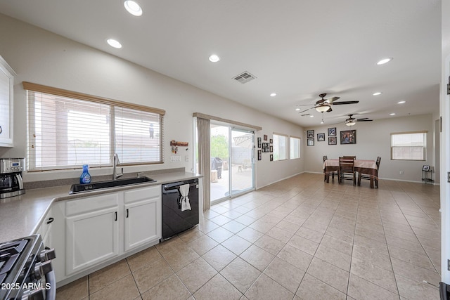 11563 W Jefferson St, Avondale, AZ 85323 - kitchen with dishwasher, range with gas cooktop, a sink, light tile patterned floors, and ceiling fan