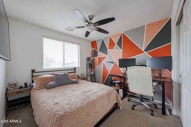 11563 W Jefferson St, Avondale, AZ 85323 - bedroom with carpet floors, ceiling fan, an accent wall, and an office area