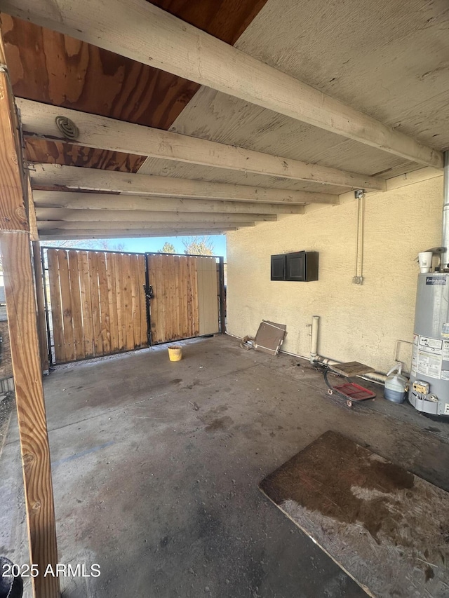 garage featuring water heater