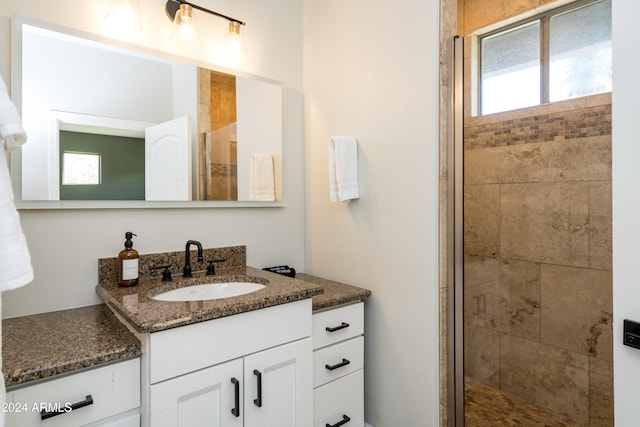 bathroom with vanity and walk in shower