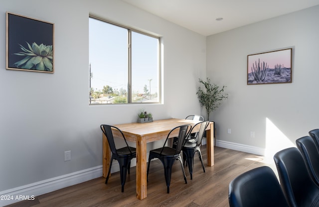 dining space featuring wood-type flooring