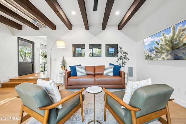 8001 N 3rd Pl, Phoenix, AZ 85020 - living room with light wood-type flooring, baseboards, recessed lighting, and beam ceiling