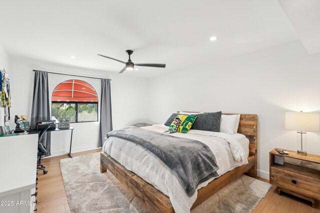 8001 N 3rd Pl, Phoenix, AZ 85020 - bedroom featuring light wood-style flooring, recessed lighting, a ceiling fan, a desk, and baseboards