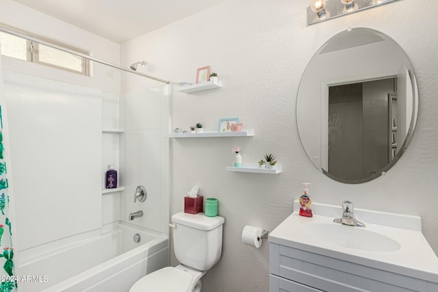 full bathroom featuring toilet, vanity, and shower / bath combination