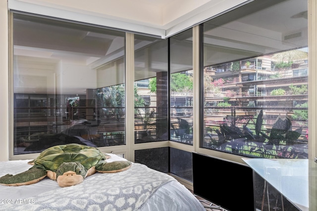 bedroom with multiple windows and a closet