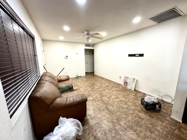 living room with ceiling fan