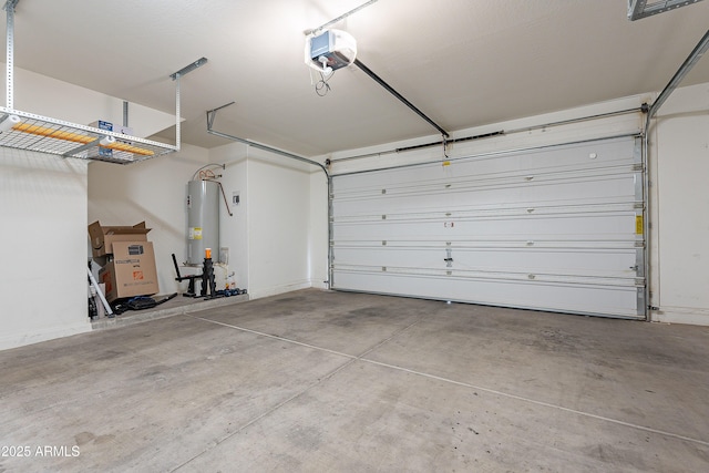 garage featuring water heater and a garage door opener