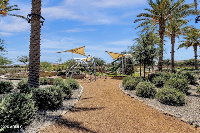 view of yard with a playground