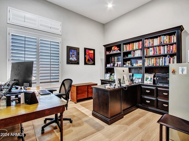 office area with light wood-type flooring