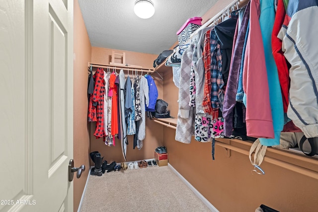 walk in closet with carpet