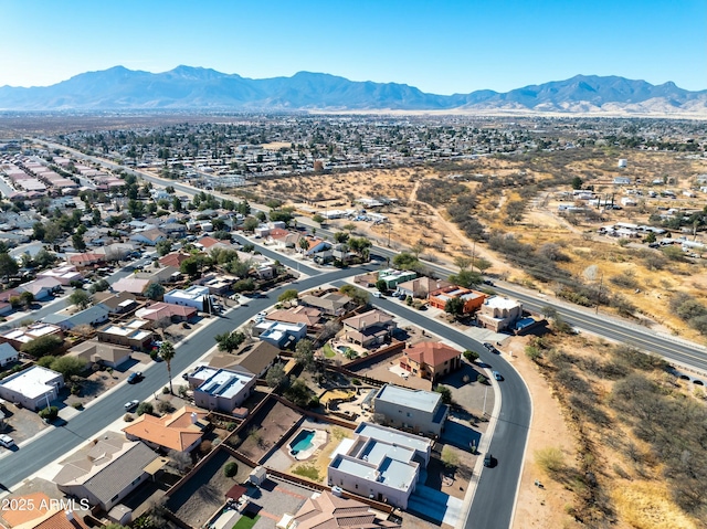 drone / aerial view featuring a mountain view