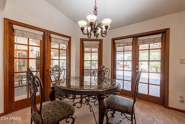 13108 N 76th St, Scottsdale, AZ 85260 - dining room featuring french doors, light carpet, a chandelier, and baseboards