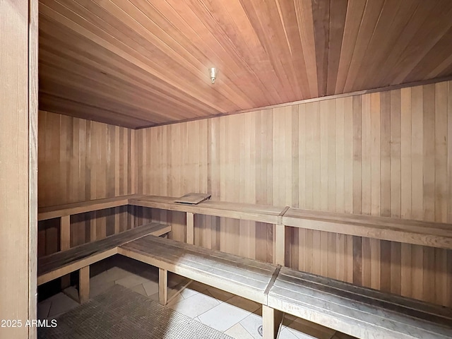 view of sauna / steam room with tile patterned floors