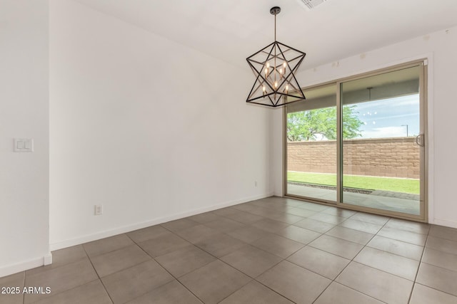 22568 E Rosa Rd, Queen Creek, AZ 85142 - tiled spare room featuring a chandelier and baseboards