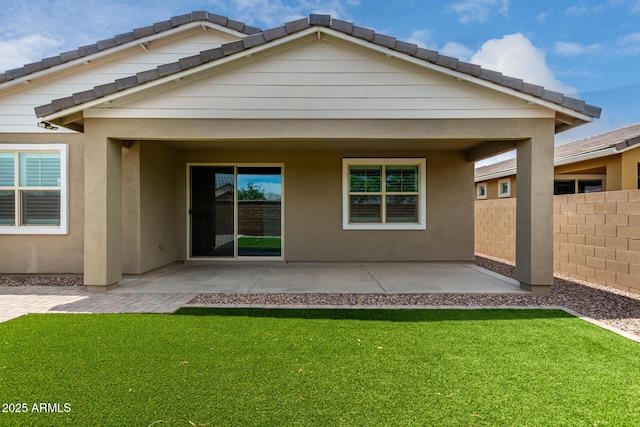22568 E Rosa Rd, Queen Creek, AZ 85142 - rear view of property with a patio, stucco siding, and a tile roof