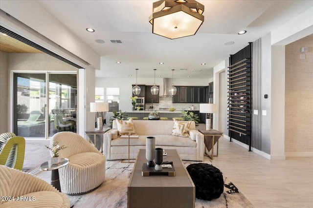 living room with light wood-type flooring