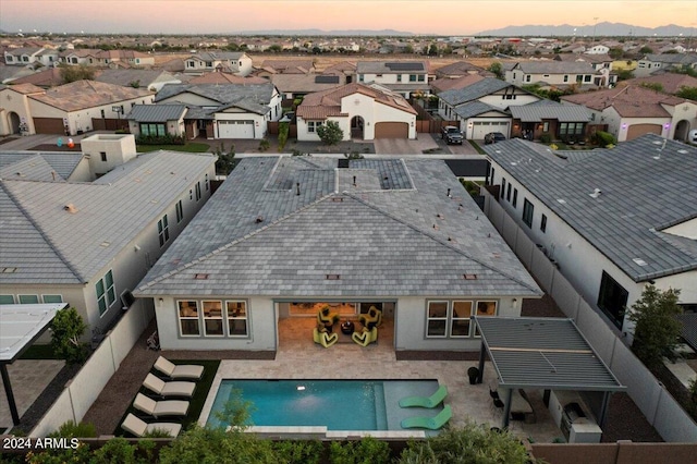 view of aerial view at dusk