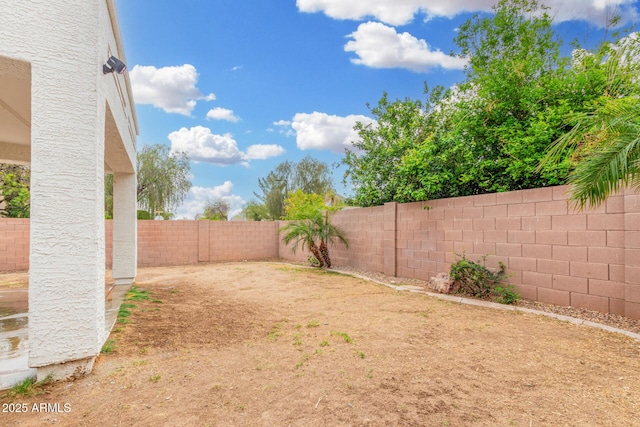 view of yard with a fenced backyard