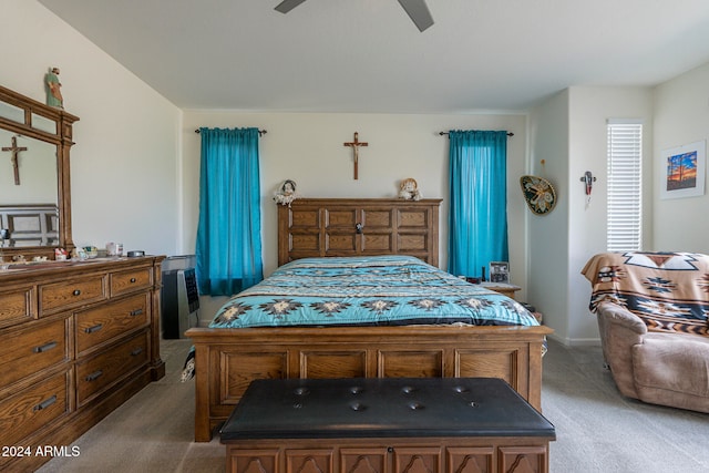 bedroom with carpet floors and ceiling fan