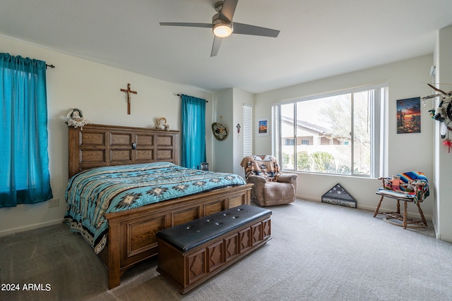 bedroom featuring ceiling fan and carpet flooring