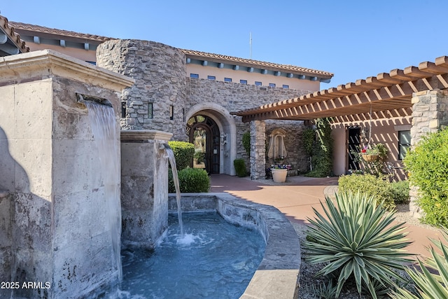 exterior space with a pergola