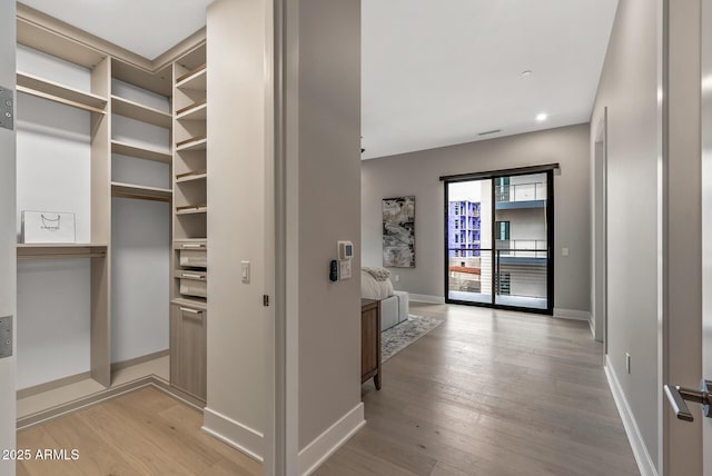 spacious closet with light wood-style flooring